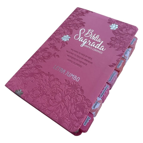 Bíblia Letra Jumbo Rosa Clara Com Abas Adesivas coladas