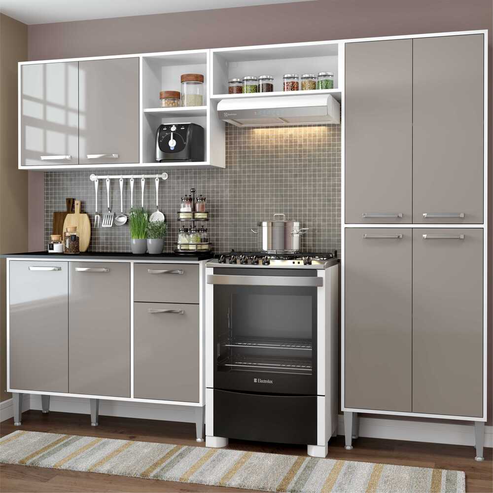 Armário De Cozinha Compacta Xangai Plus Multimóveis Branco/Fumê
