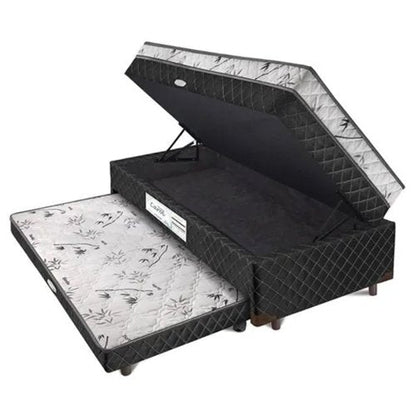 Cama Box Solteiro Baú Conjugado Ortopédico Carol Cama Auxiliar Somopar Preto Light